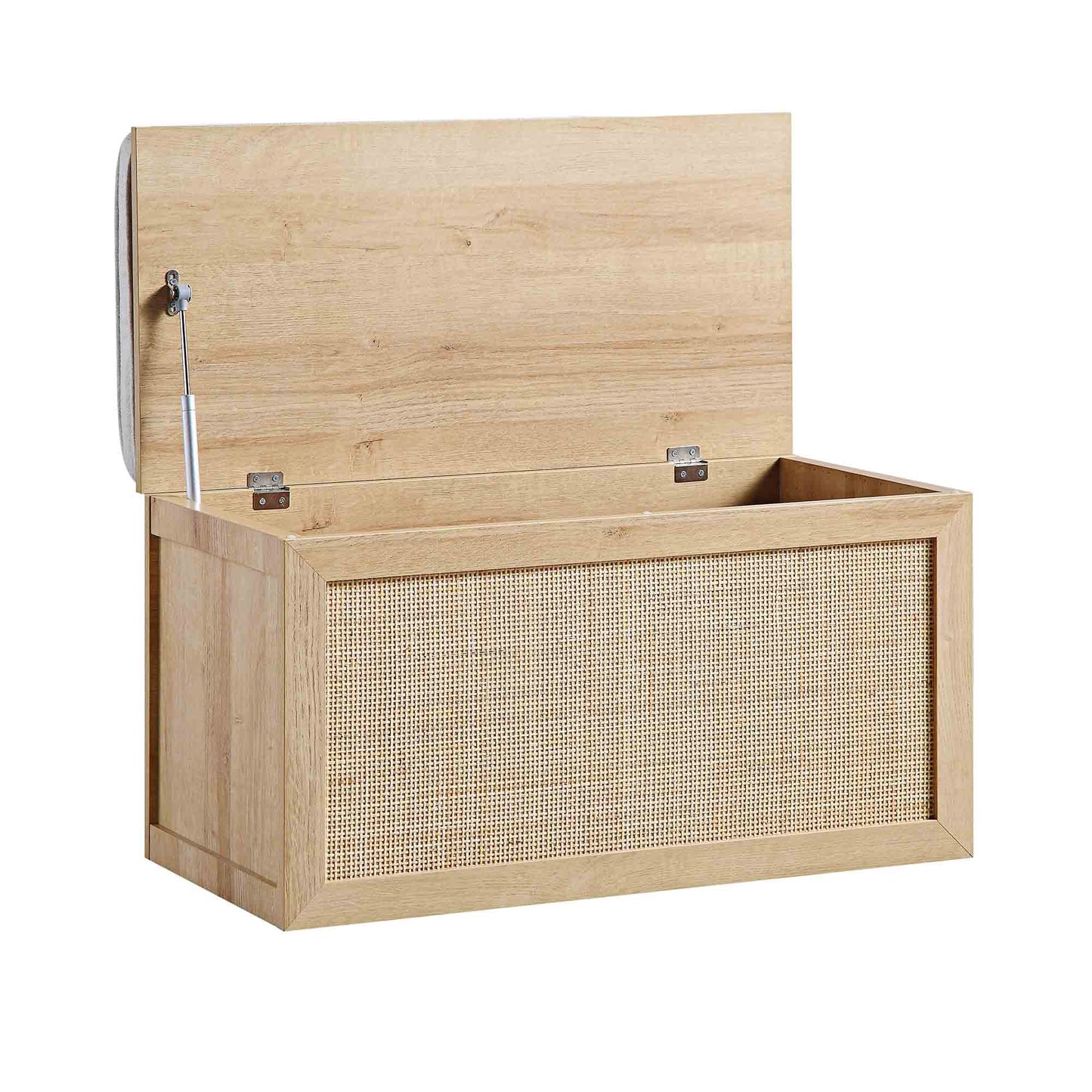 Tabouret de rangement double en rotin tressé Frances avec coussin, naturel