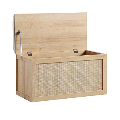 Tabouret de rangement double en rotin tressé Frances avec coussin, naturel