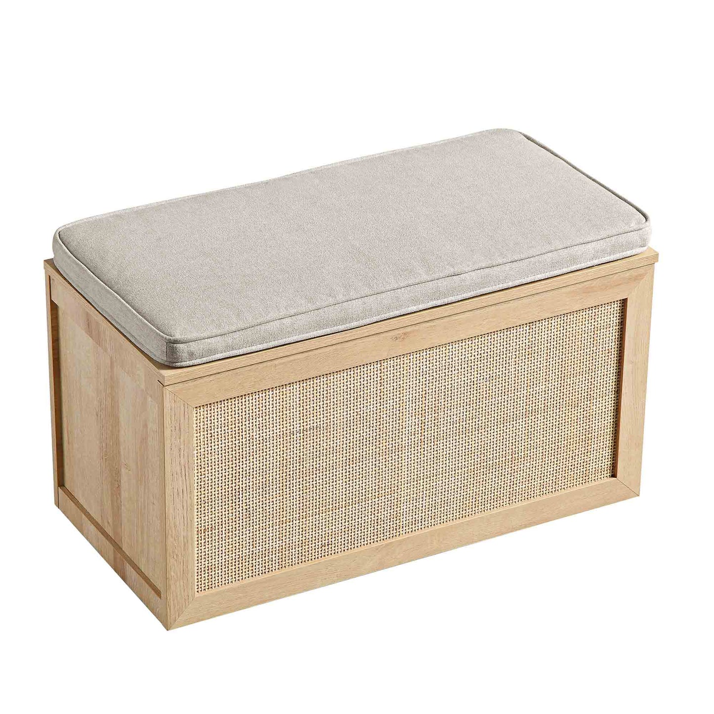 Tabouret de rangement double en rotin tressé Frances avec coussin, naturel