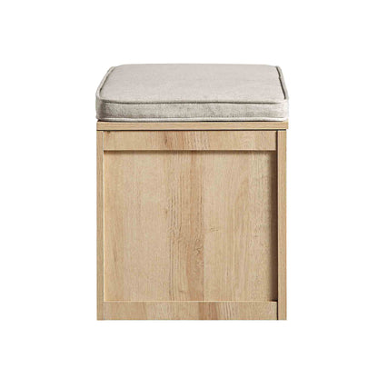 Tabouret de rangement double en rotin tressé Frances avec coussin, naturel
