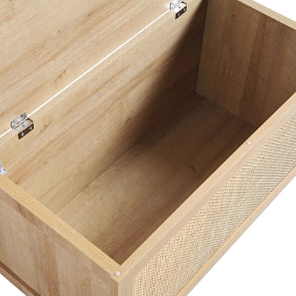 Tabouret de rangement double en rotin tressé Frances avec coussin, naturel