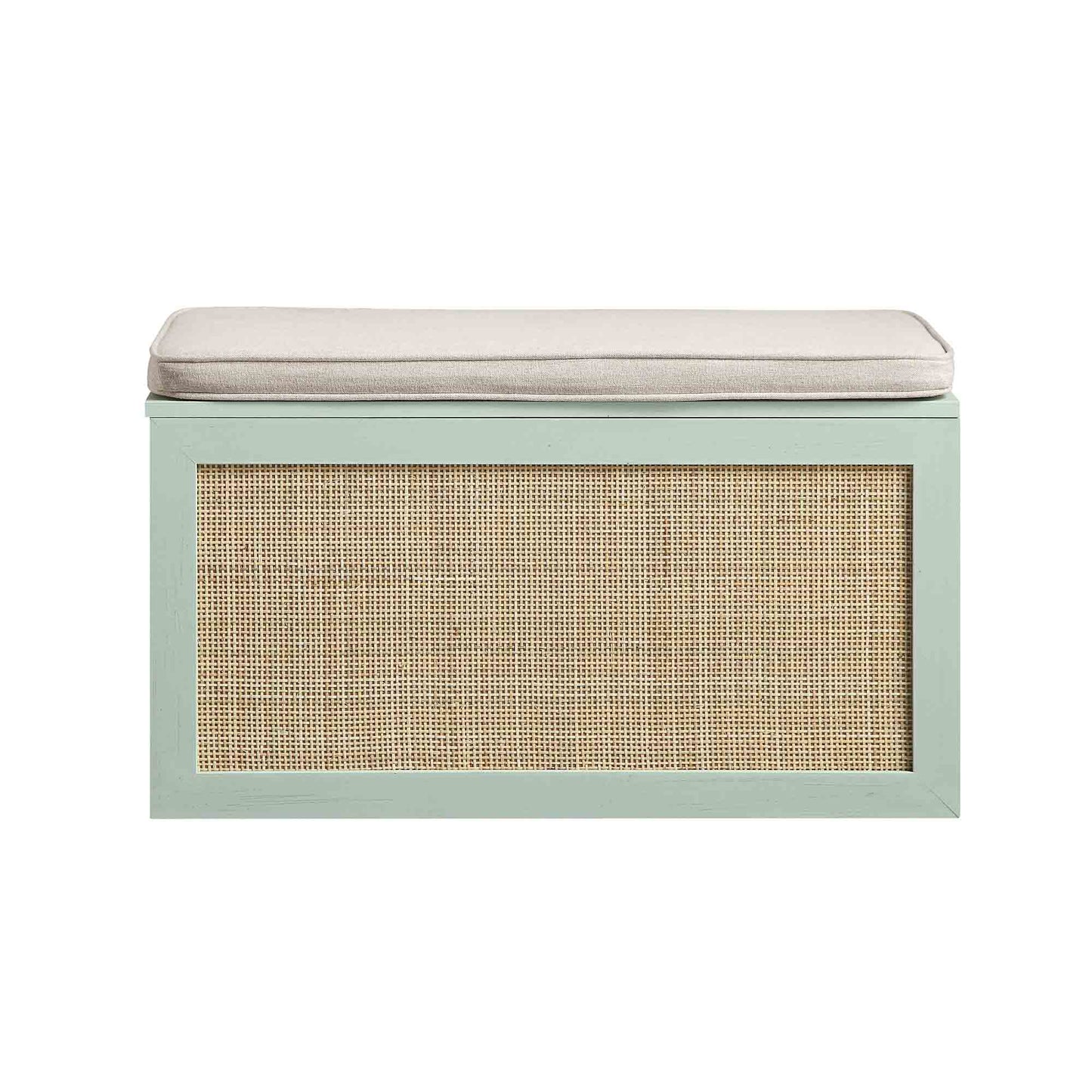 Tabouret de rangement double en rotin tressé Frances avec coussin, menthe