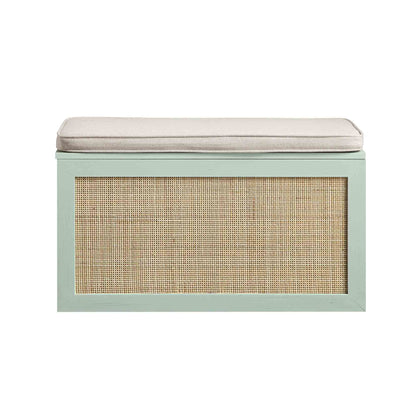 Tabouret de rangement double en rotin tressé Frances avec coussin, menthe