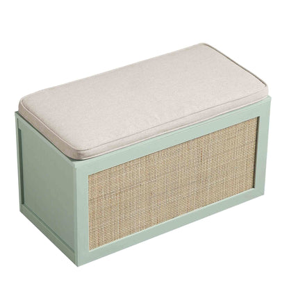 Tabouret de rangement double en rotin tressé Frances avec coussin, menthe