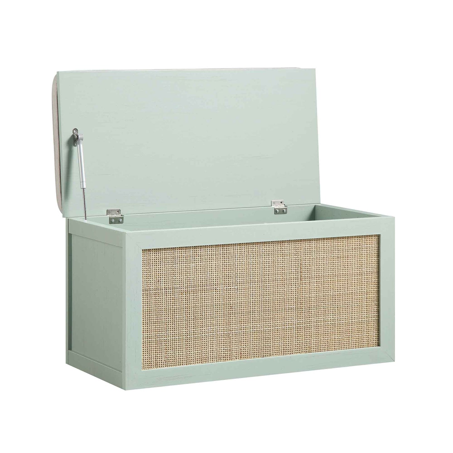 Tabouret de rangement double en rotin tressé Frances avec coussin, menthe