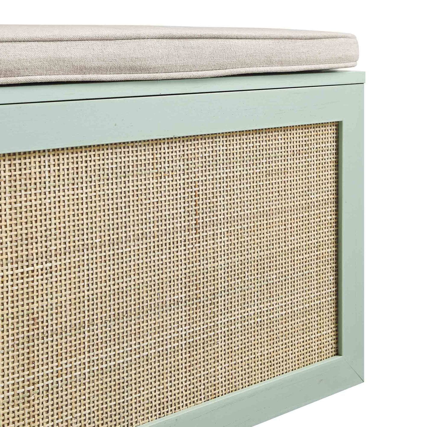 Tabouret de rangement double en rotin tressé Frances avec coussin, menthe