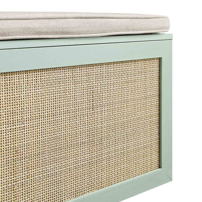 Tabouret de rangement double en rotin tressé Frances avec coussin, menthe