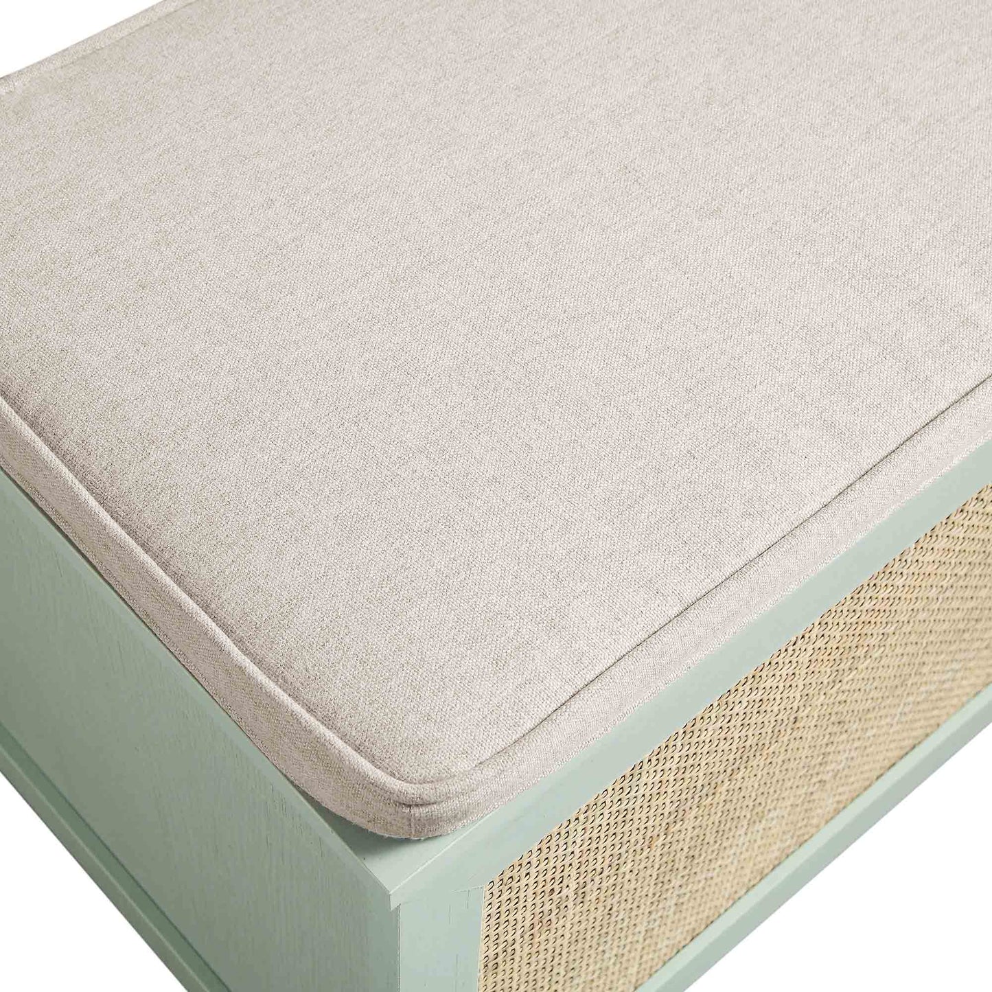 Tabouret de rangement double en rotin tressé Frances avec coussin, menthe