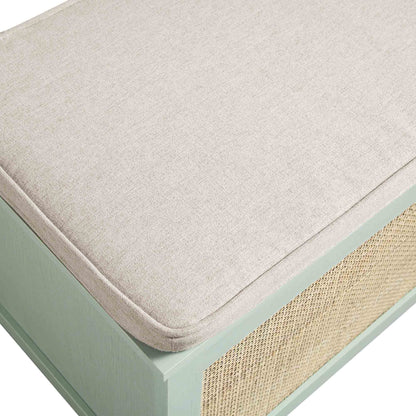 Tabouret de rangement double en rotin tressé Frances avec coussin, menthe