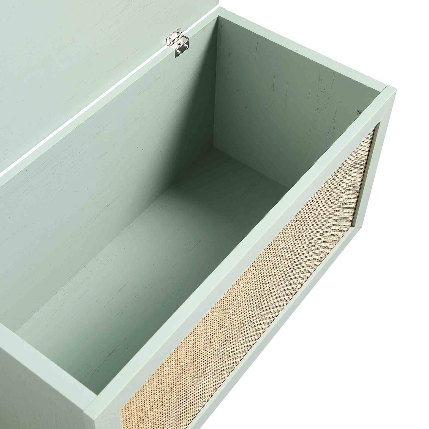 Tabouret de rangement double en rotin tressé Frances avec coussin, menthe