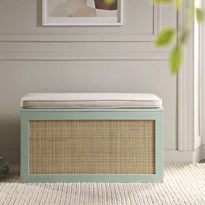 Tabouret de rangement double en rotin tressé Frances avec coussin, menthe