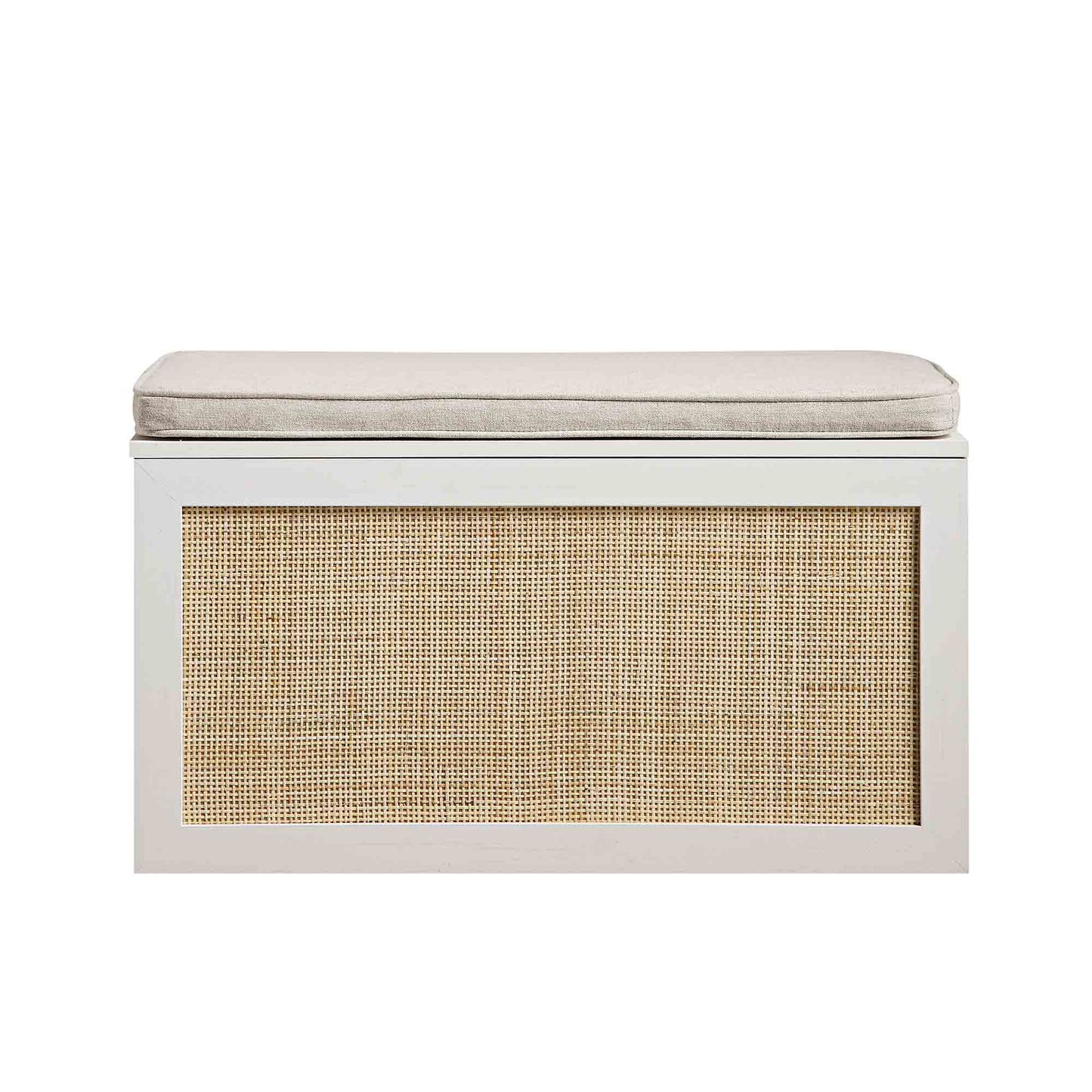 Tabouret de rangement double en rotin tressé Frances avec coussin, blanc