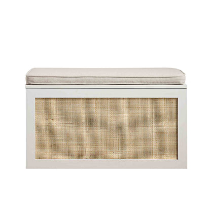 Tabouret de rangement double en rotin tressé Frances avec coussin, blanc