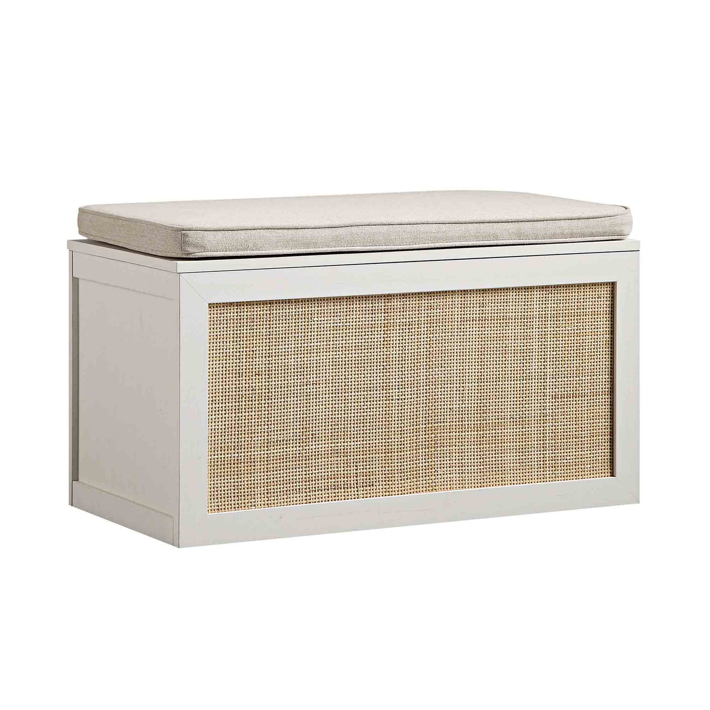 Tabouret de rangement double en rotin tressé Frances avec coussin, blanc
