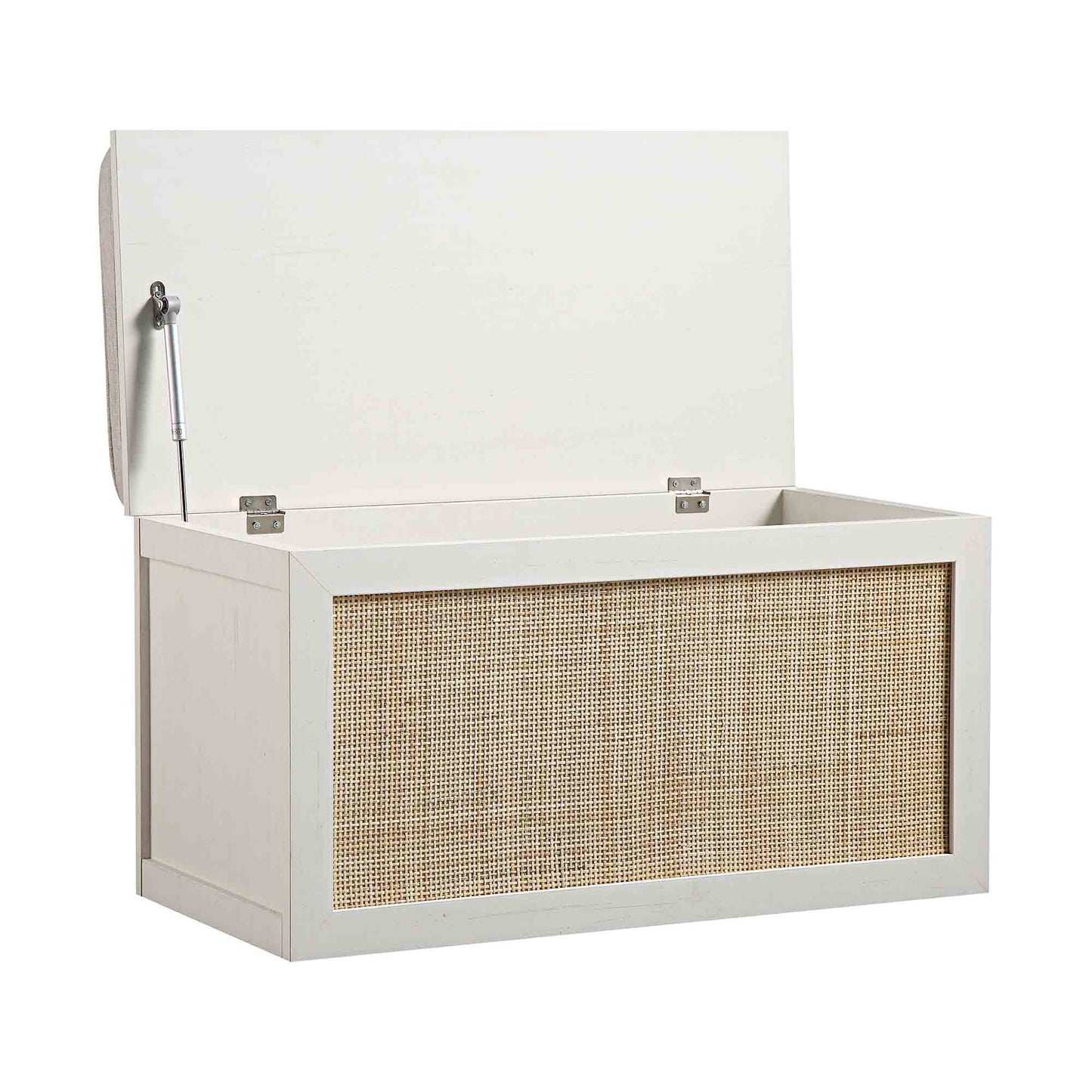 Tabouret de rangement double en rotin tressé Frances avec coussin, blanc