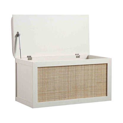 Tabouret de rangement double en rotin tressé Frances avec coussin, blanc