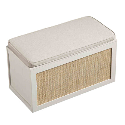 Tabouret de rangement double en rotin tressé Frances avec coussin, blanc