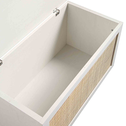 Tabouret de rangement double en rotin tressé Frances avec coussin, blanc