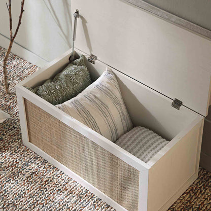 Tabouret de rangement double en rotin tressé Frances avec coussin, blanc