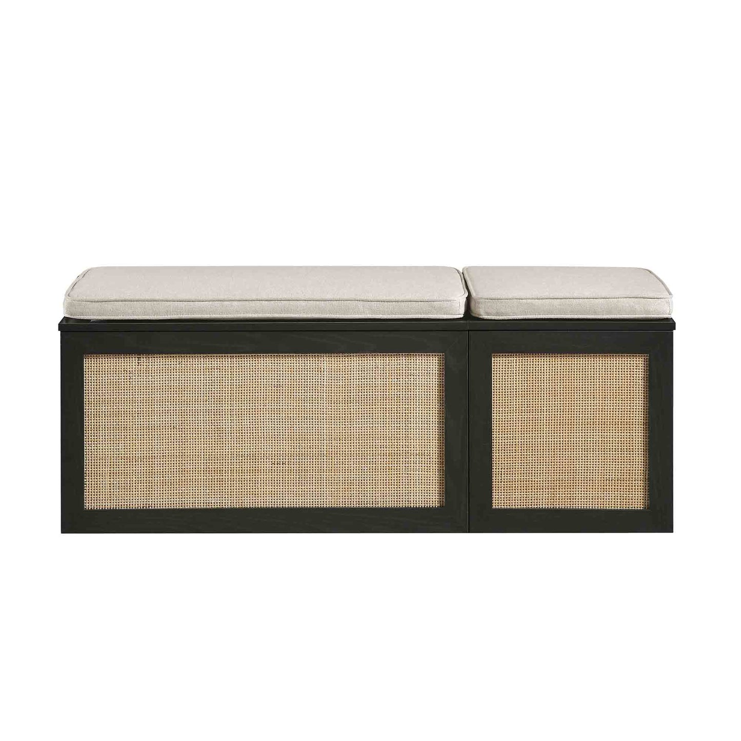 Ensemble de tabourets de rangement triples en rotin tressé Frances avec coussin, noir