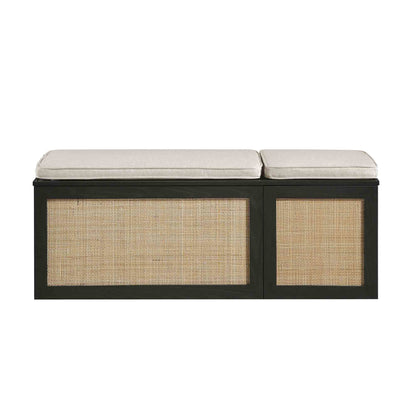 Ensemble de tabourets de rangement triples en rotin tressé Frances avec coussin, noir