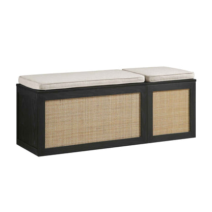 Ensemble de tabourets de rangement triples en rotin tressé Frances avec coussin, noir