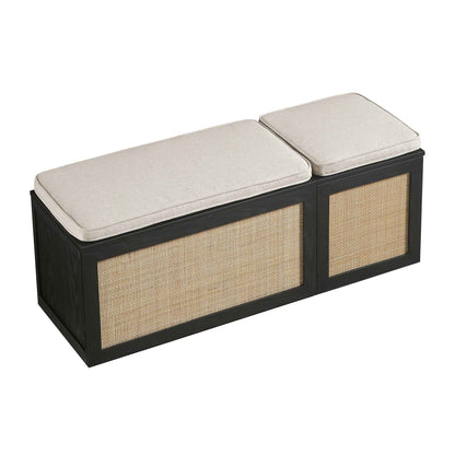 Ensemble de tabourets de rangement triples en rotin tressé Frances avec coussin, noir