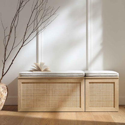 Ensemble de tabourets de rangement triples en rotin tressé Frances avec coussin, naturel