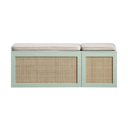 Ensemble de tabourets de rangement triples en rotin tressé Frances avec coussin, menthe