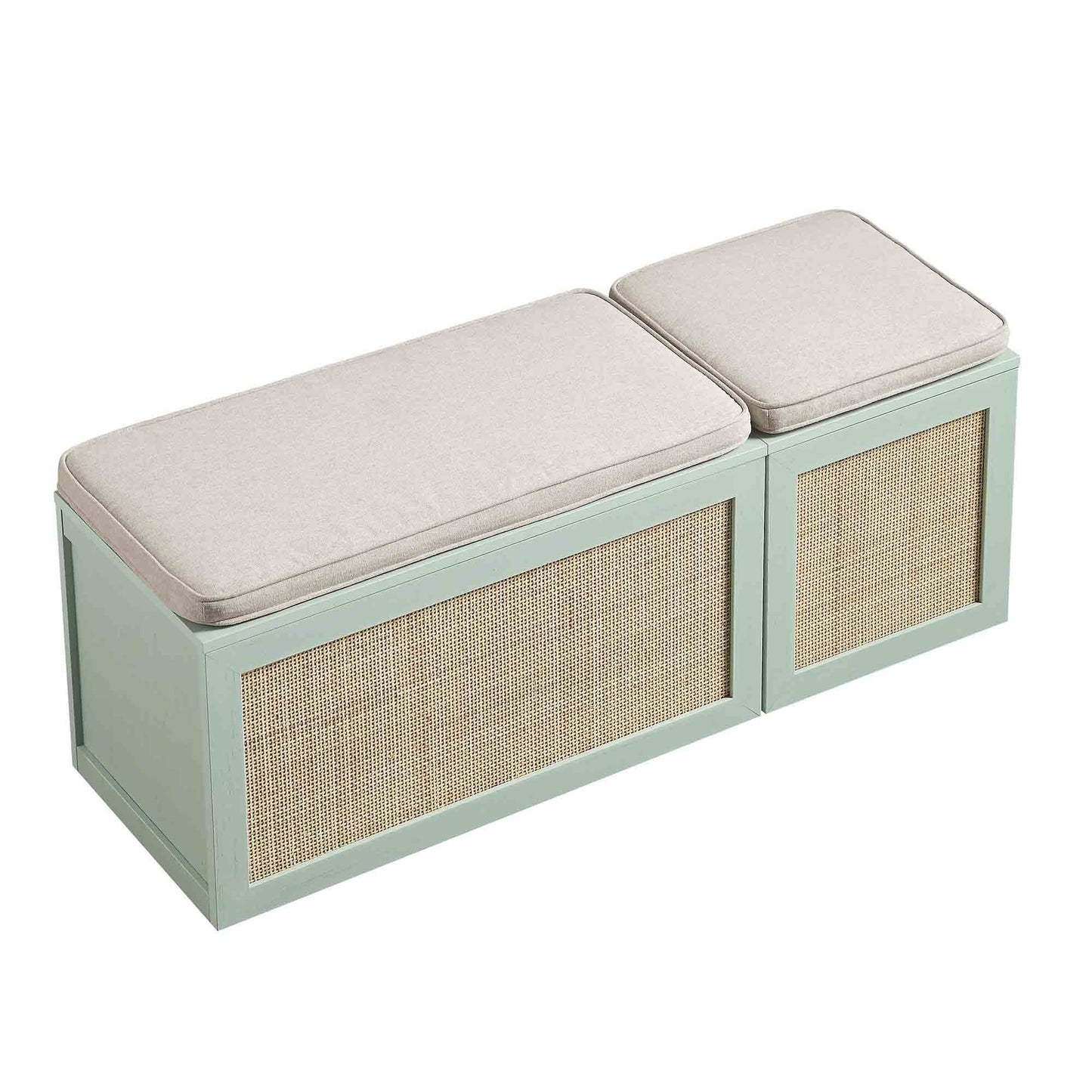 Ensemble de tabourets de rangement triples en rotin tressé Frances avec coussin, menthe