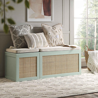 Ensemble de tabourets de rangement triples en rotin tressé Frances avec coussin, menthe