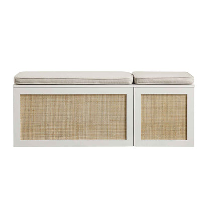 Ensemble de tabourets de rangement triples en rotin tressé Frances avec coussin, blanc