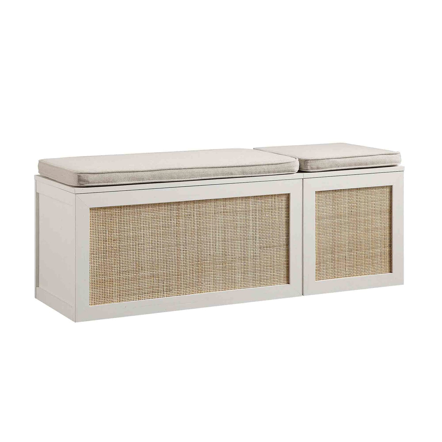 Ensemble de tabourets de rangement triples en rotin tressé Frances avec coussin, blanc