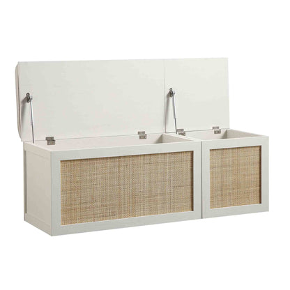 Ensemble de tabourets de rangement triples en rotin tressé Frances avec coussin, blanc