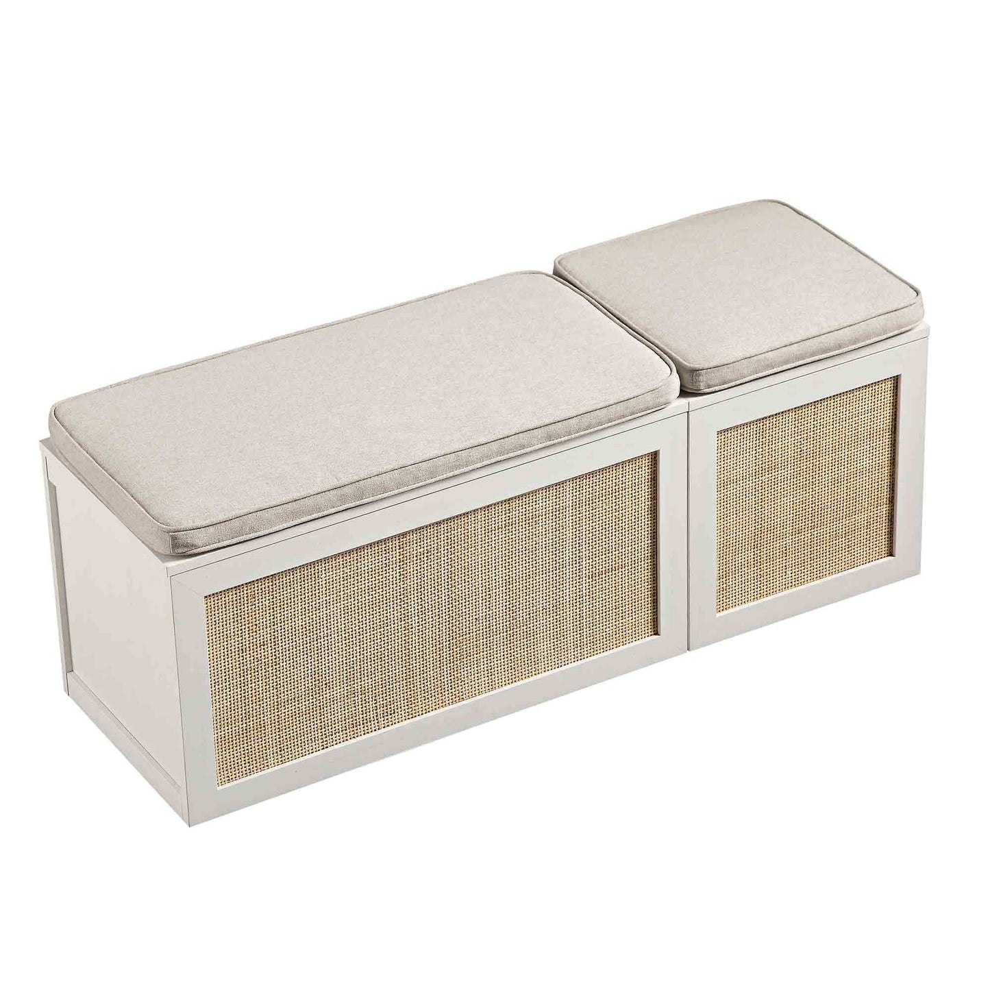 Ensemble de tabourets de rangement triples en rotin tressé Frances avec coussin, blanc