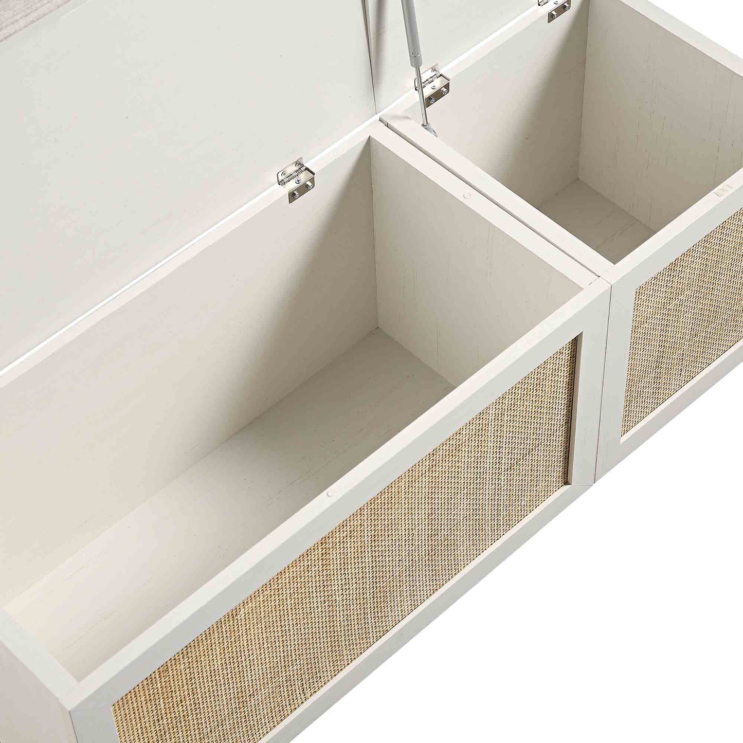 Ensemble de tabourets de rangement triples en rotin tressé Frances avec coussin, blanc