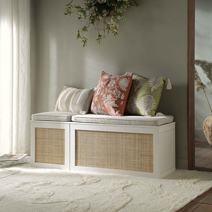 Ensemble de tabourets de rangement triples en rotin tressé Frances avec coussin, blanc