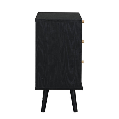 Table de chevet Anya en rotin tressé à 3 tiroirs, couleur noire