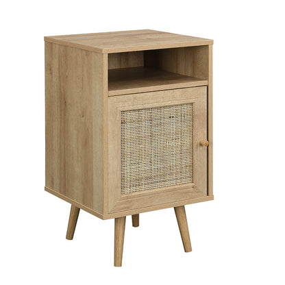 Table de chevet 1 porte en rotin tressé Frances, couleur naturelle