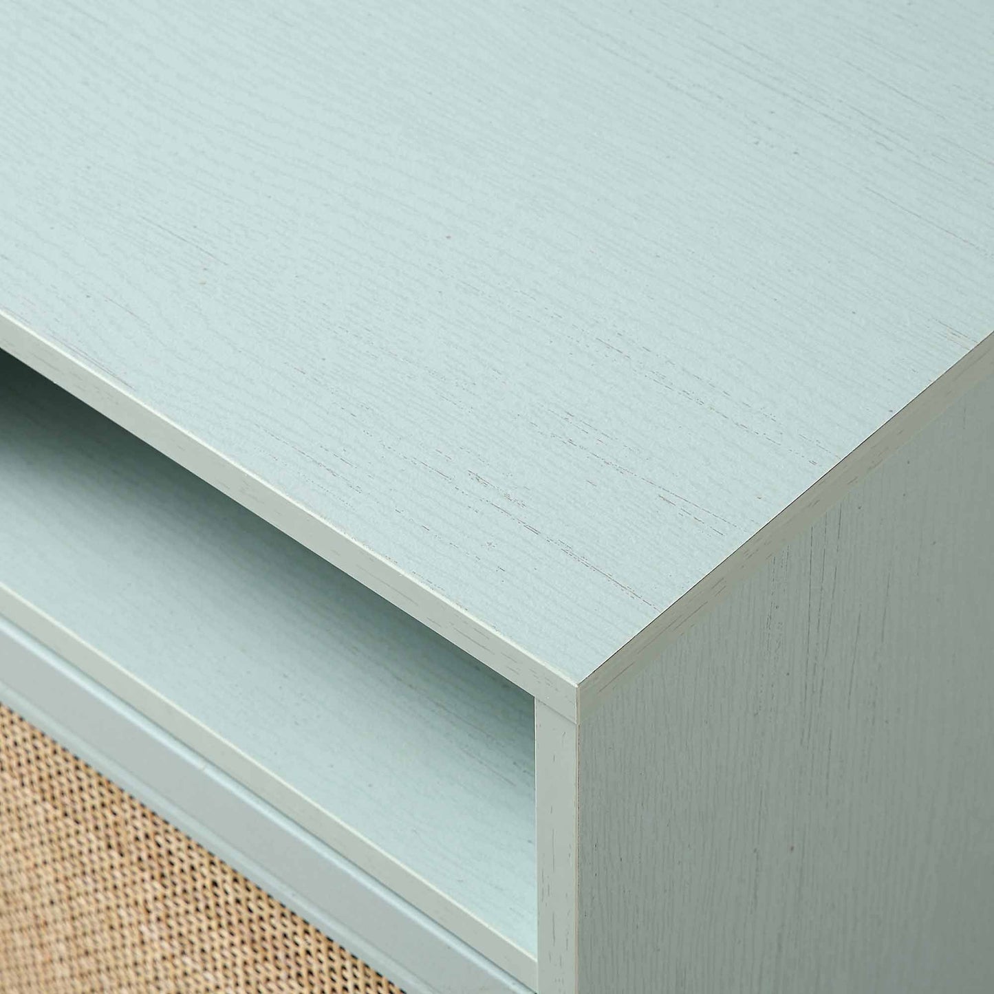 Table de chevet 1 porte en rotin tressé Frances couleur menthe