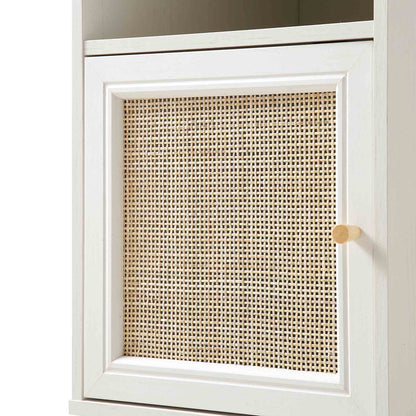 Table de chevet 1 porte en rotin tressé Frances, blanche