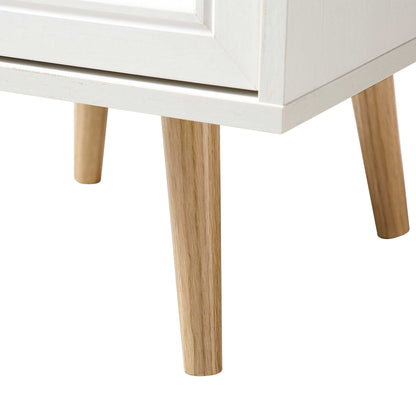 Table de chevet 1 porte en rotin tressé Frances, blanche