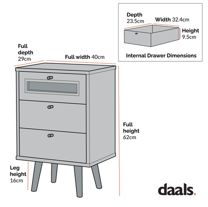 Table de chevet Anya en rotin tressé à 3 tiroirs, couleur noire