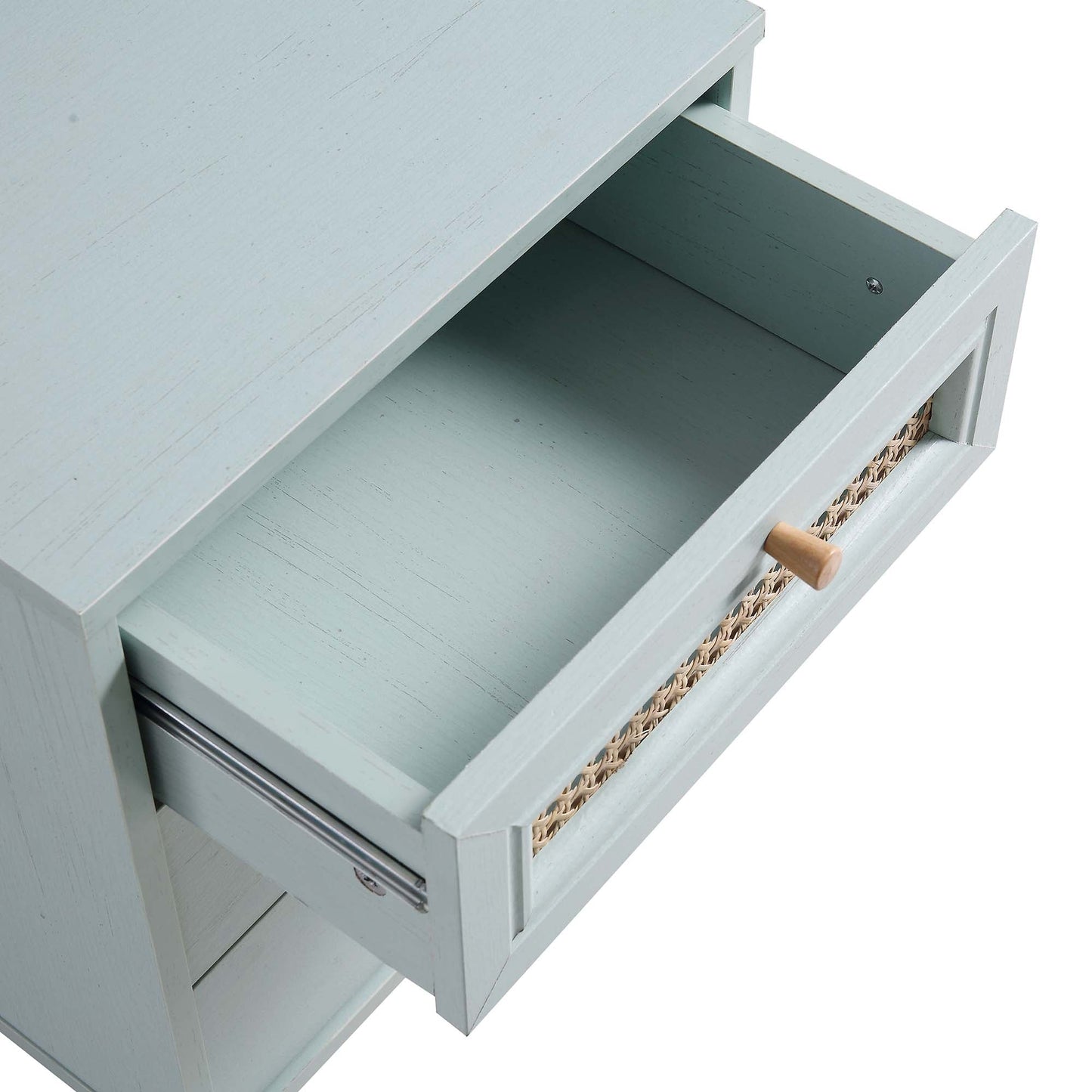 Table de chevet 3 tiroirs en rotin tressé Anya couleur menthe