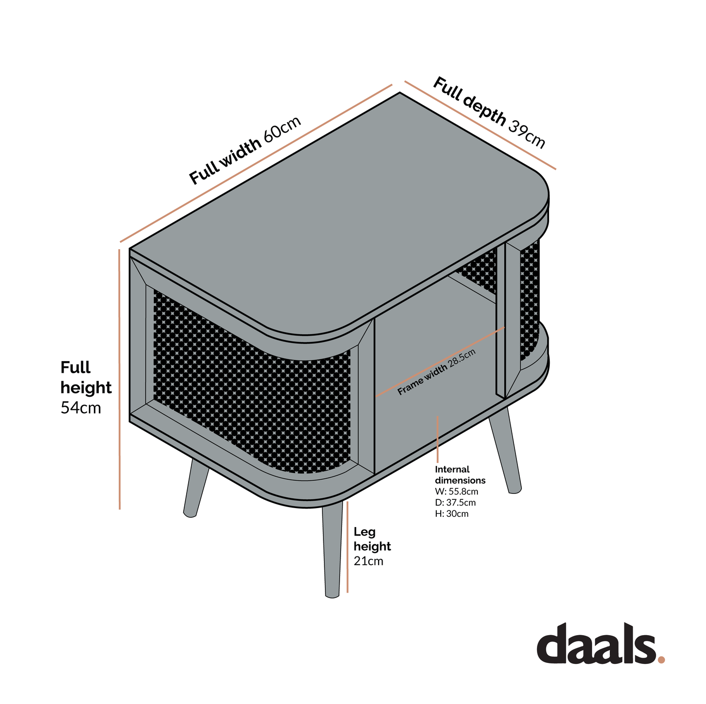 Table de chevet courbée en rotin Izzy, naturel
