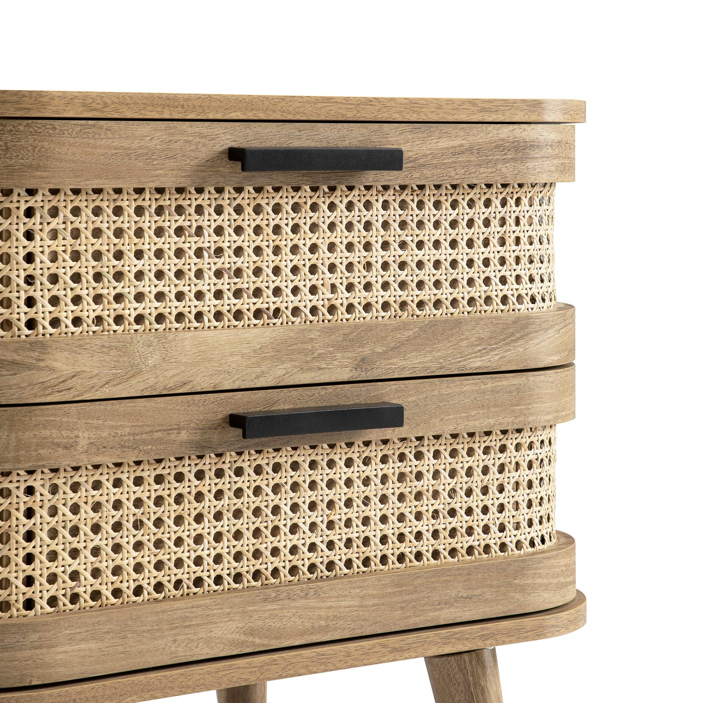 Table de chevet Izzy en rotin courbé à 2 tiroirs, naturel