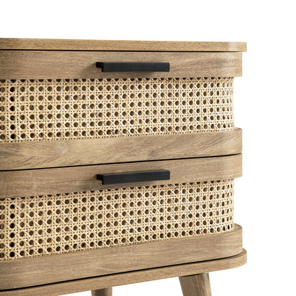 Table de chevet Izzy en rotin courbé à 2 tiroirs, naturel