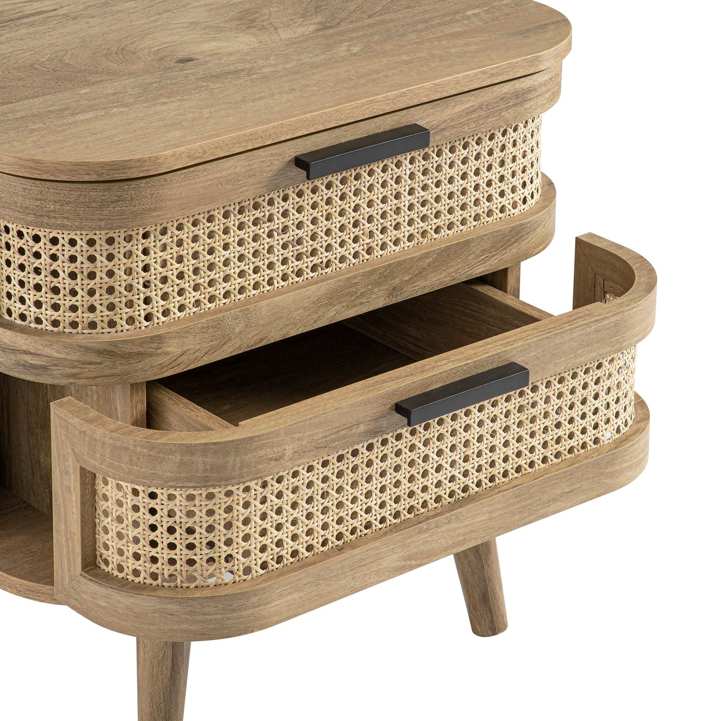 Table de chevet Izzy en rotin courbé à 2 tiroirs, naturel