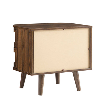 Table de chevet Izzy en rotin courbé à 2 tiroirs, noyer