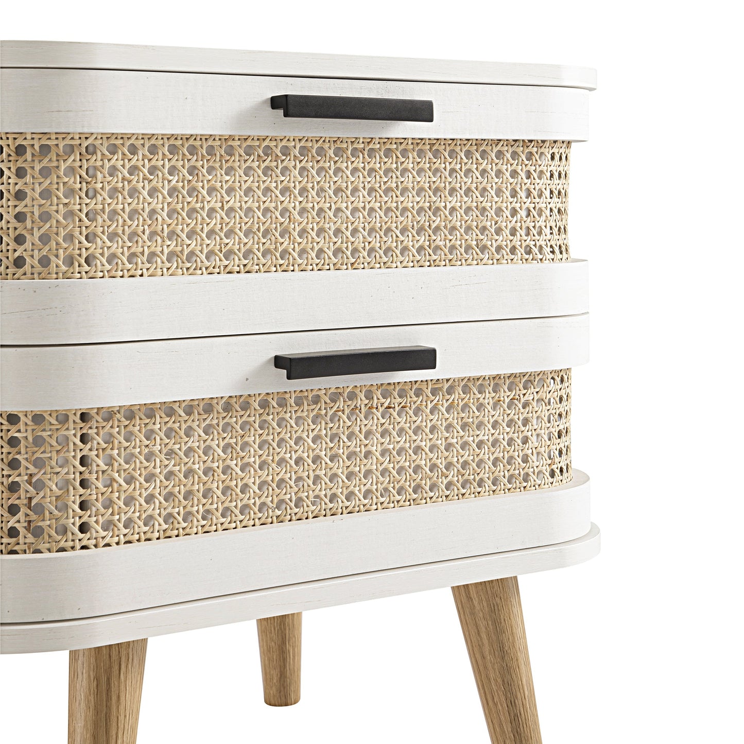 Table de chevet Izzy en rotin courbé à 2 tiroirs, blanche